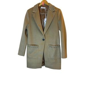 Please Italy Women's Tan Blazer with Studded Accents sz M